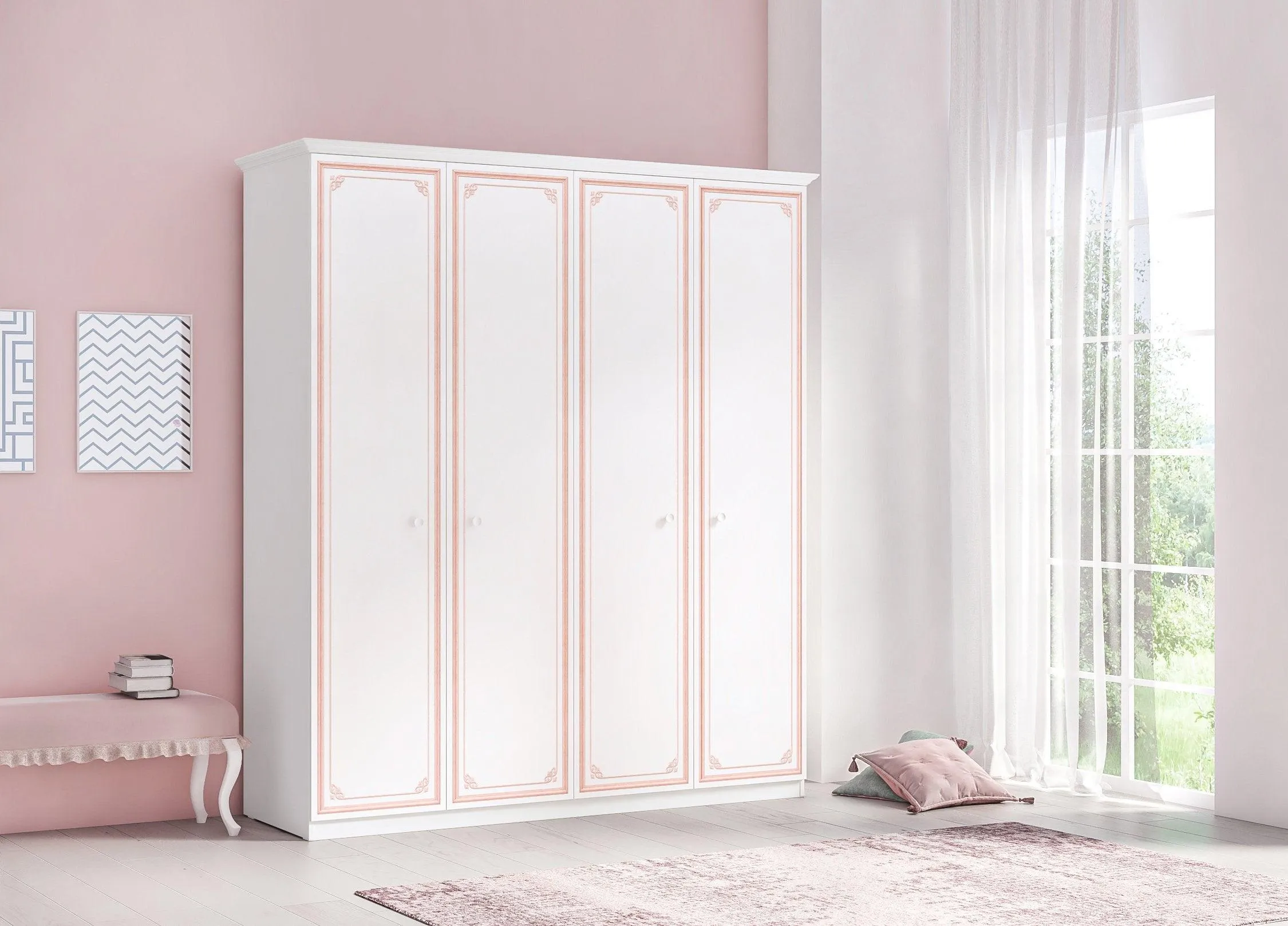 Cilek Selena Pink 4 Doors Wardrobe