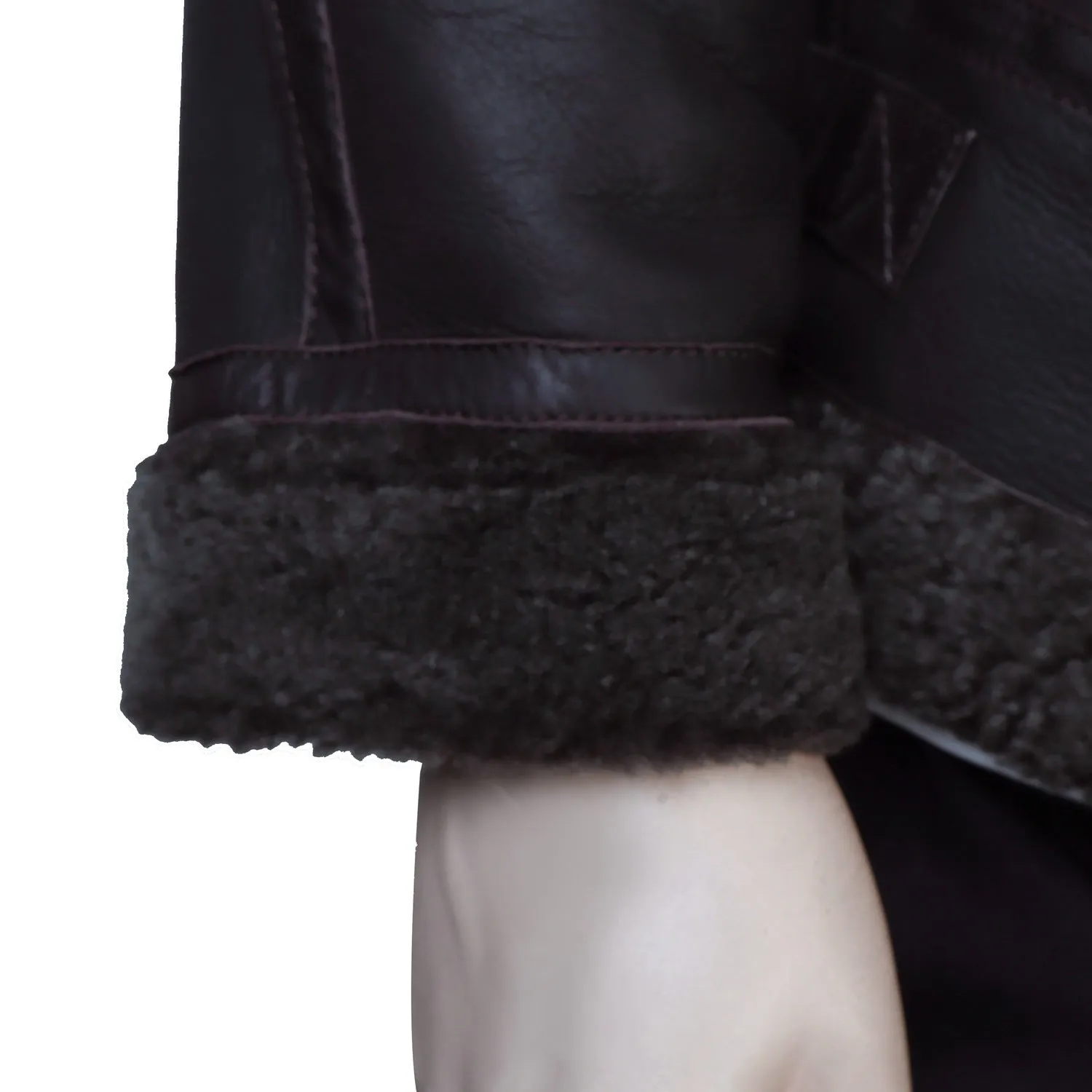 Classic Shearling Dark Brown Leather Contrasting Woven Collar Jacket with Metal Lion Logo by Brune & Bareskin