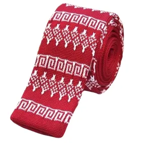 Classy Men Red Winter Square Knit Tie