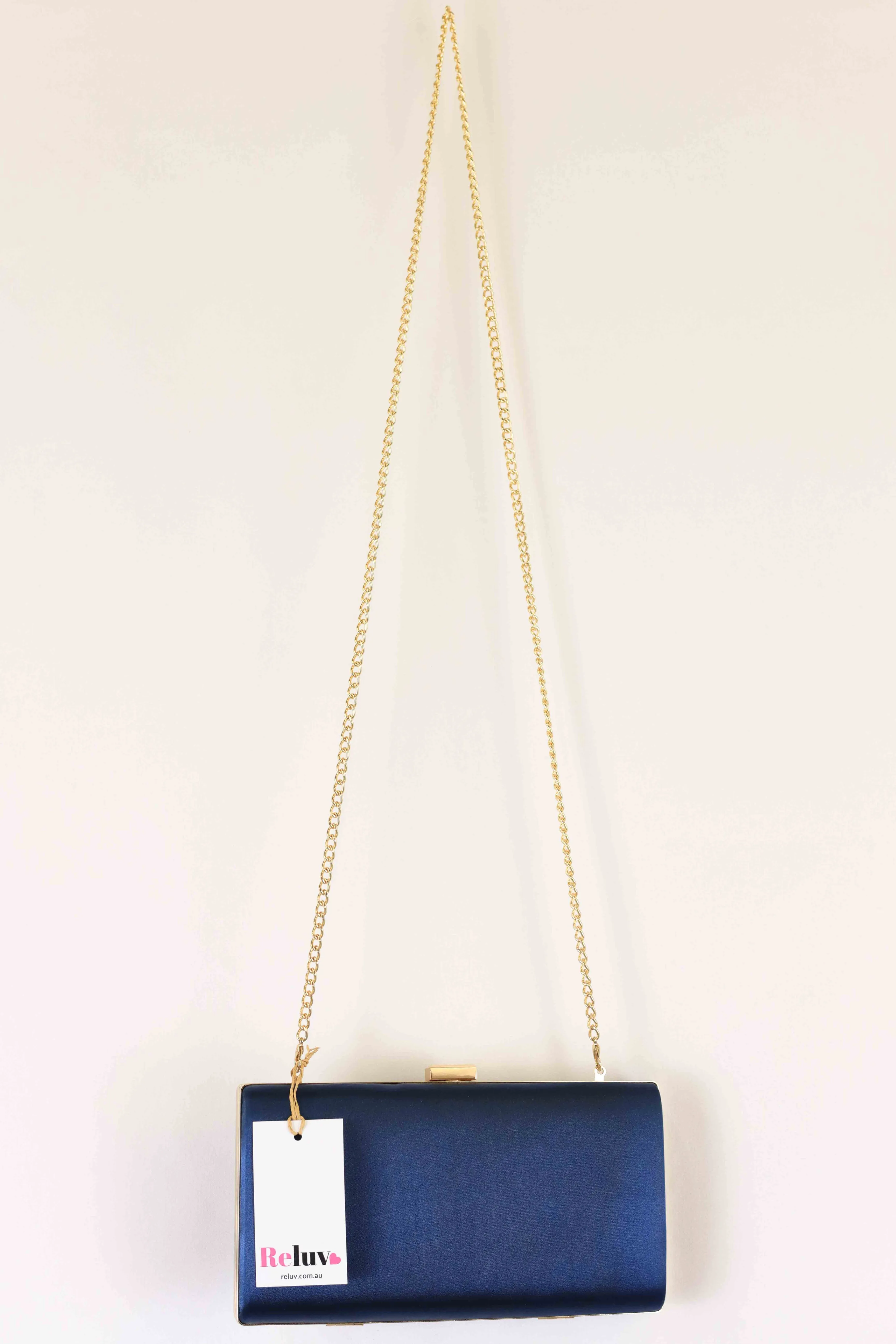 Colette Navy Satin Clutch