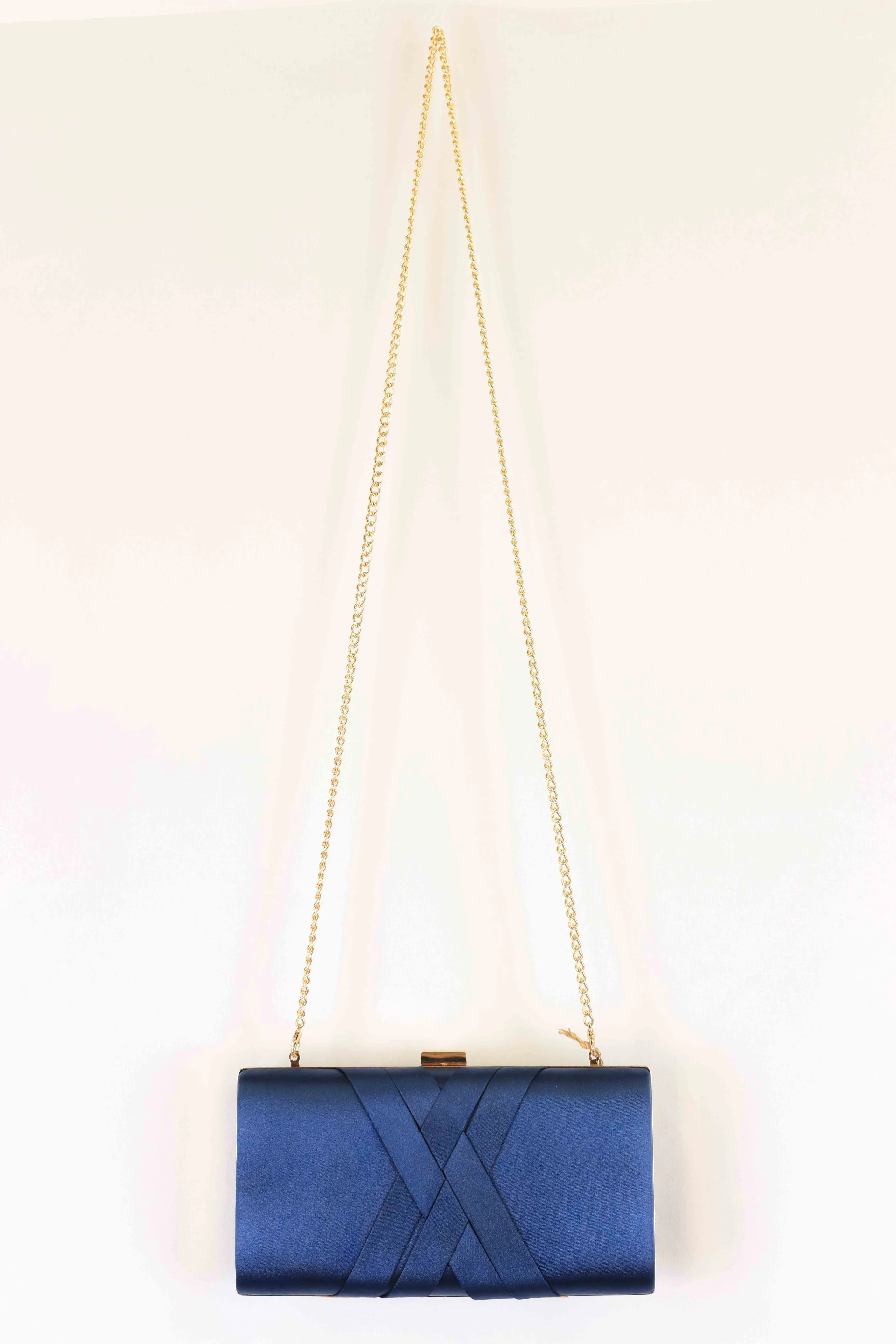 Colette Navy Satin Clutch