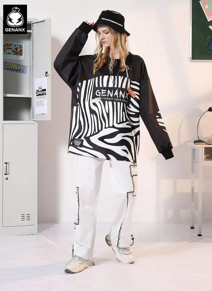 Comic Style Geometric Print Couple Casual Pants