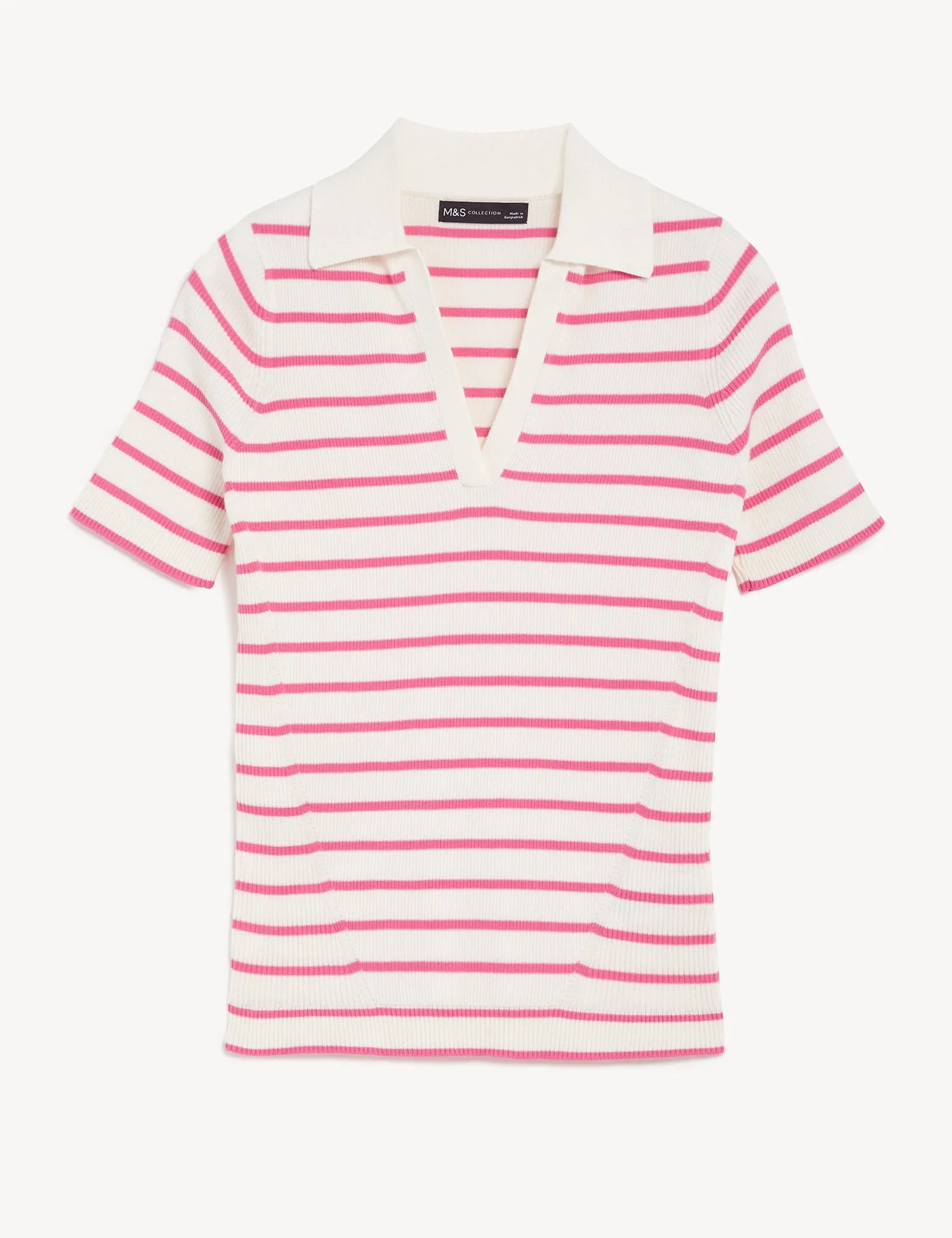 Cotton Rich Striped Collared Knitted Top