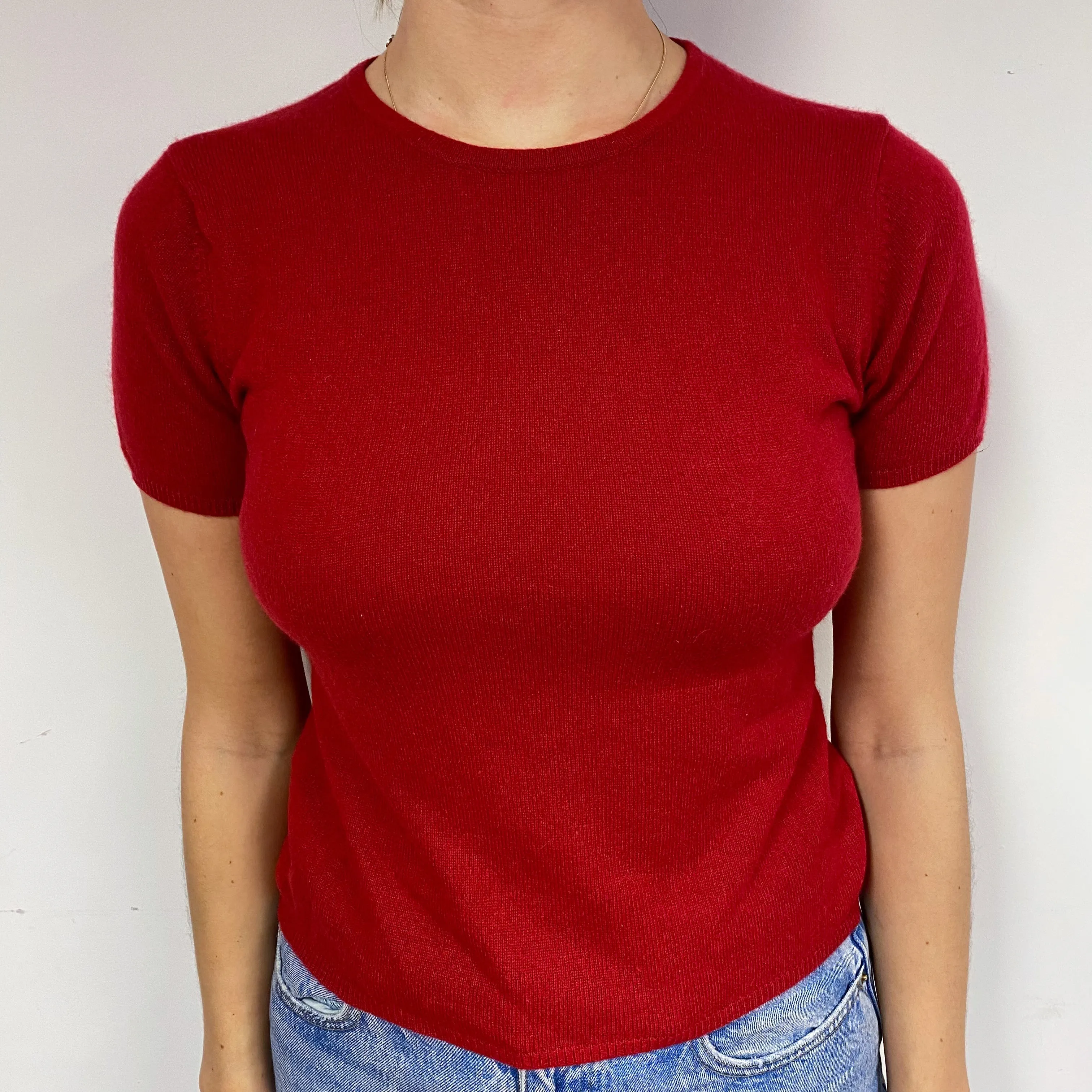 Crimson Red Cashmere Short Sleeved Jumper Small