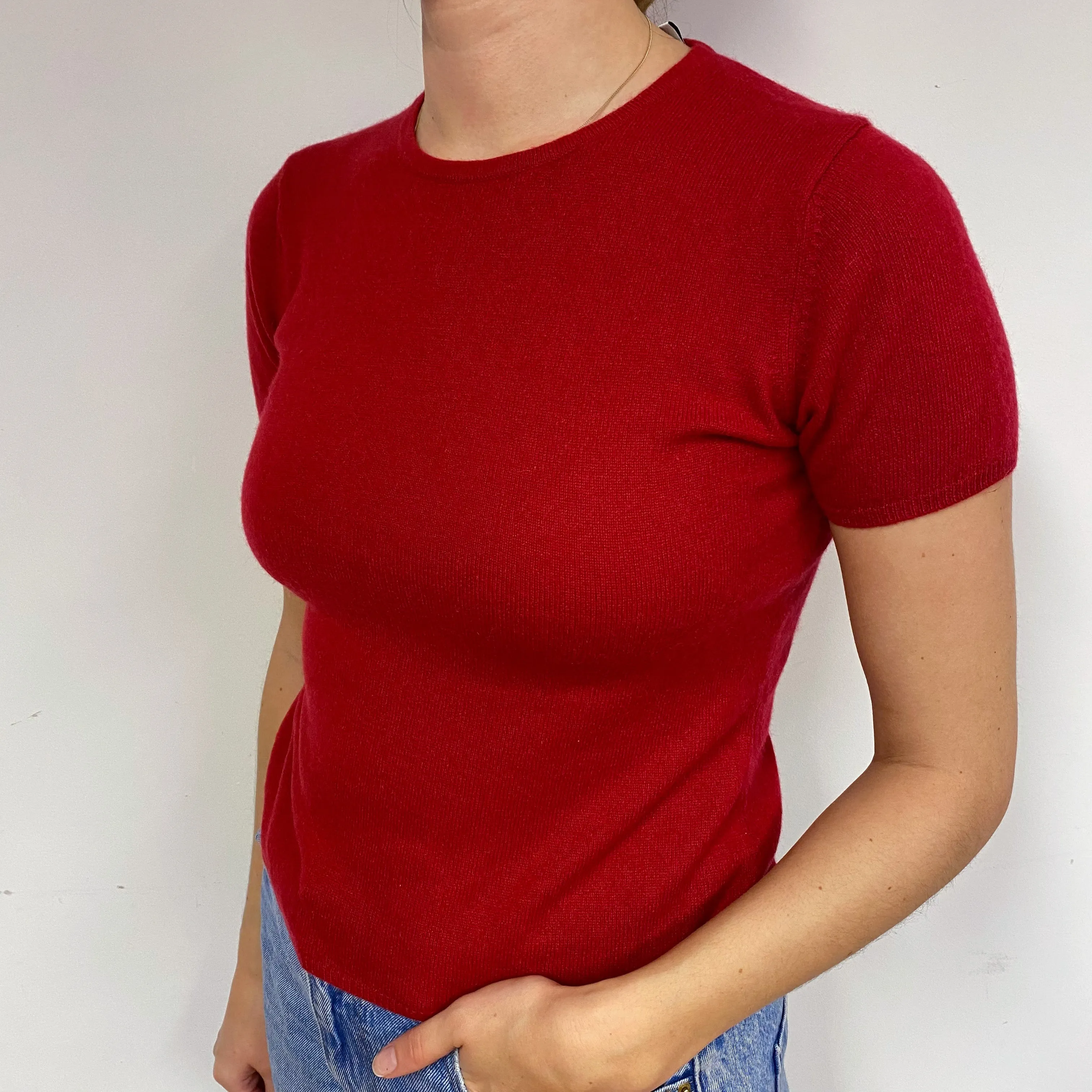 Crimson Red Cashmere Short Sleeved Jumper Small