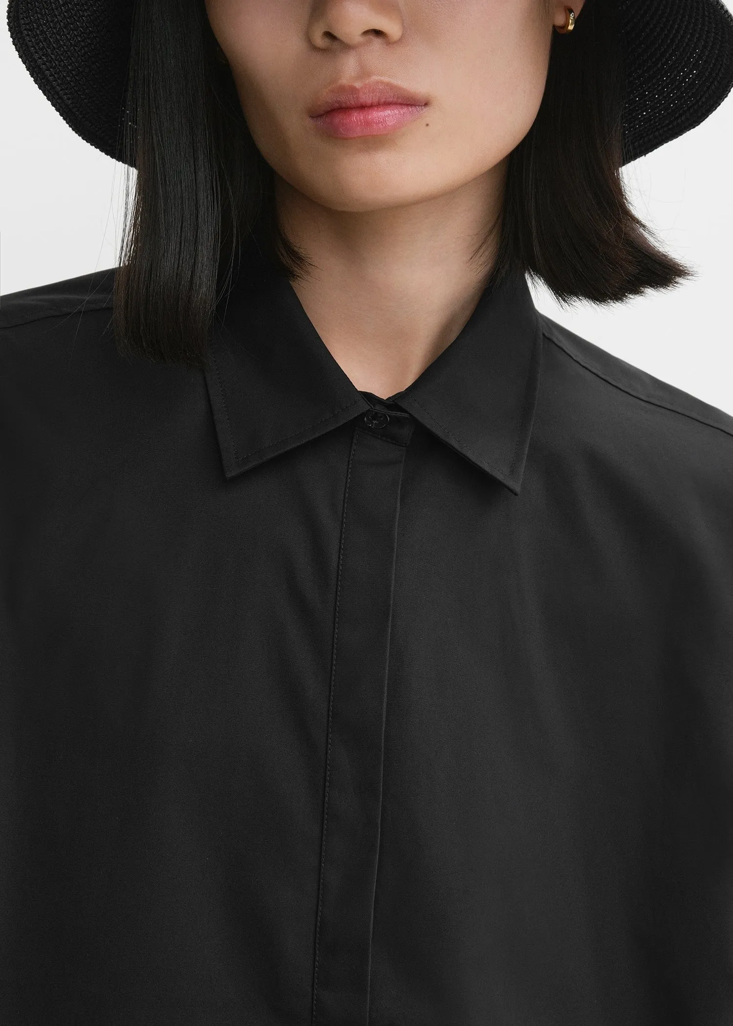 Cropped cotton-poplin shirt black