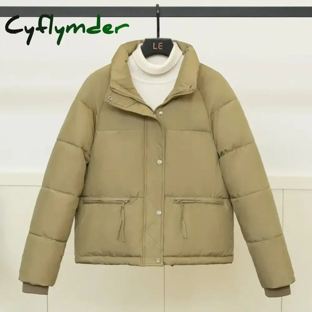 Cyflymder 2024 Winter New Style Korean Version Women's Coat Cropped Stand Collar Petite Thickened Jacket Bread Cotton Padded Coat Trendy