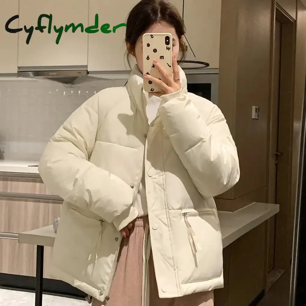 Cyflymder 2024 Winter New Style Korean Version Women's Coat Cropped Stand Collar Petite Thickened Jacket Bread Cotton Padded Coat Trendy