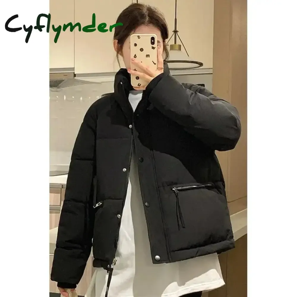 Cyflymder 2024 Winter New Style Korean Version Women's Coat Cropped Stand Collar Petite Thickened Jacket Bread Cotton Padded Coat Trendy