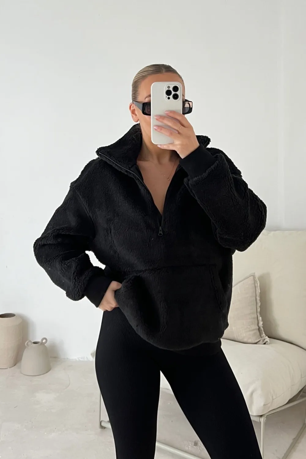 Daniela black 3/4 zip fleece