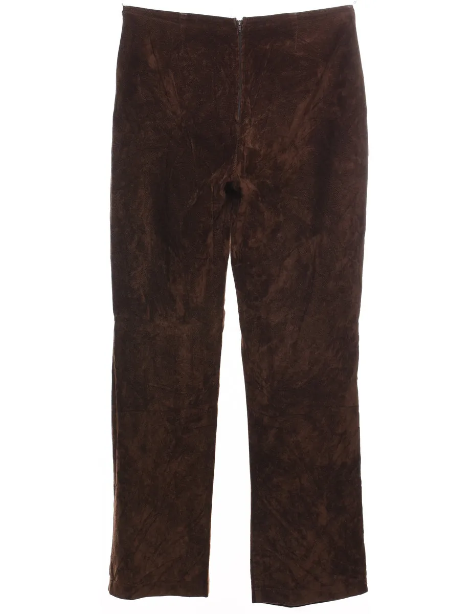 Dark Brown High Waist Suede Trousers - W30 L31