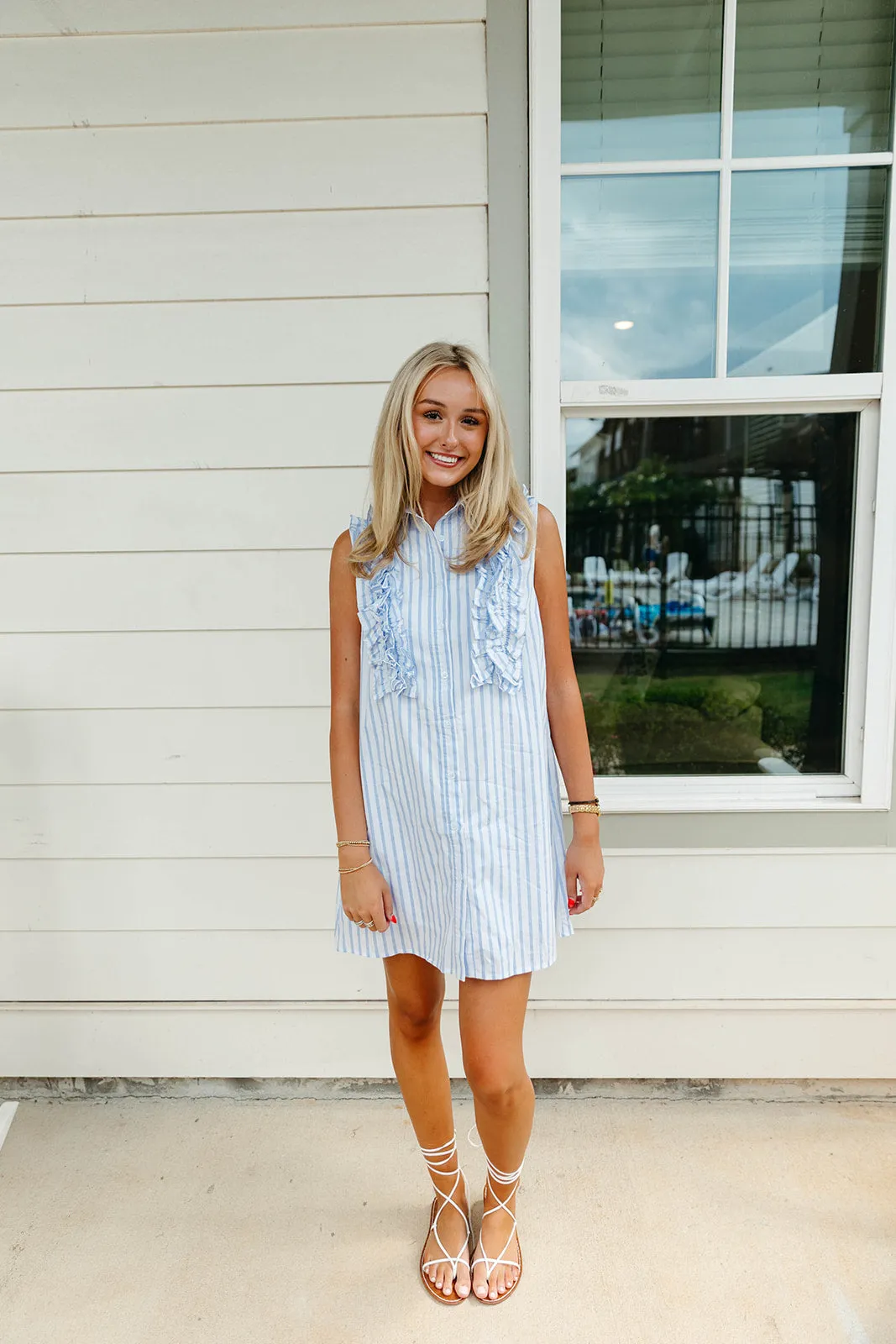 Delta Mini Dress - Sky/White