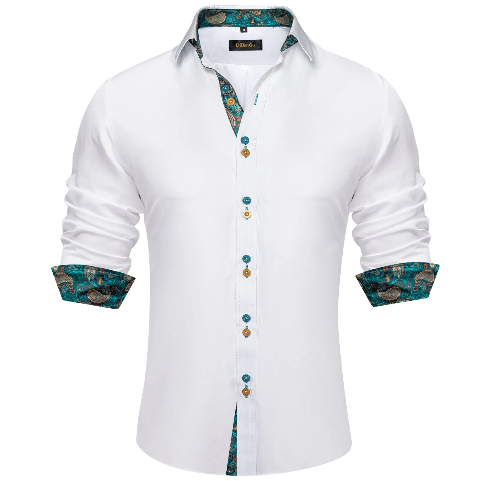 DiBanGu Men's Long Sleeve Shirt White Plain Button Down Dress Shirt