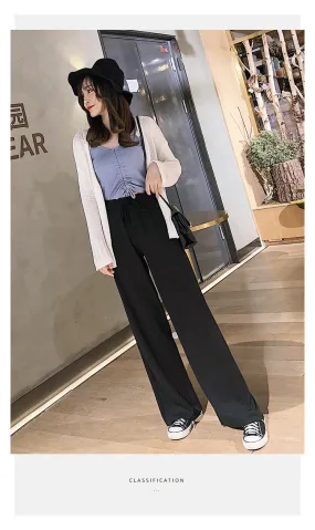 Drape Women Ice Silk Wide Leg Pants High Waist Plus Size Slim Look Casual Floor Length Long Pants