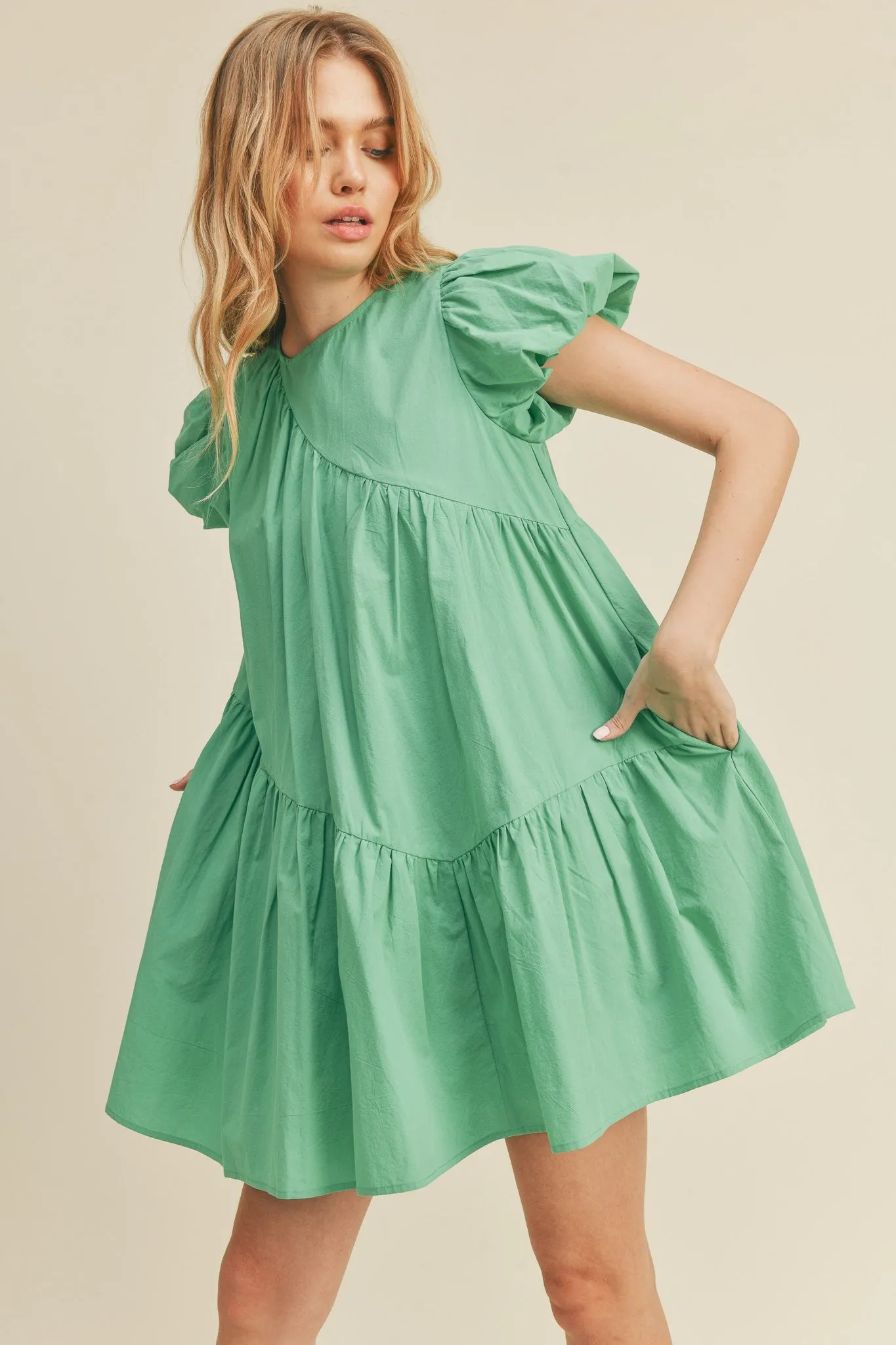 Emerald Asymmetric Babydoll Mini Dress