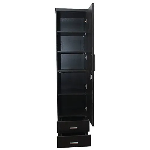 Engineered Wood Textured Single Door Wardrobe ( Black , 1 Door)