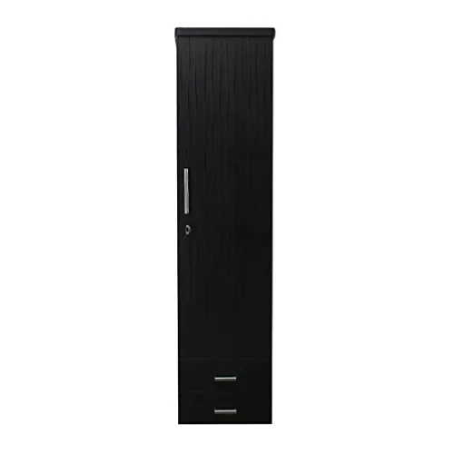 Engineered Wood Textured Single Door Wardrobe ( Black , 1 Door)