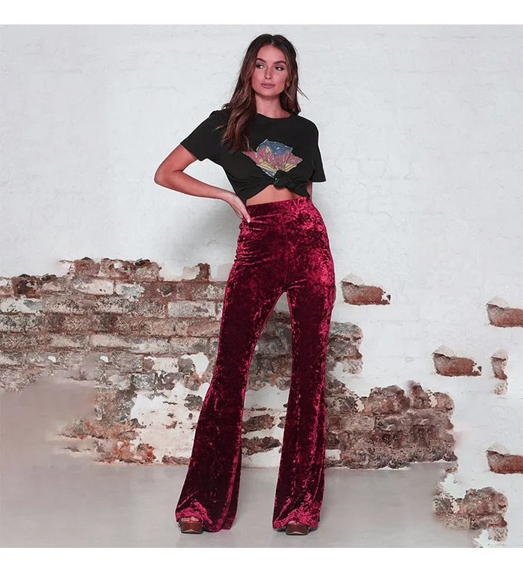 Europe High Waist Gold Casual Wide Leg Pants Women Pants