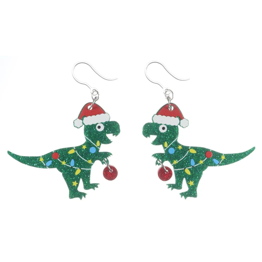 Exaggerated Christmas T-Rex Dangles Hypoallergenic Earrings for Sensitive Ears Made with Plastic Posts