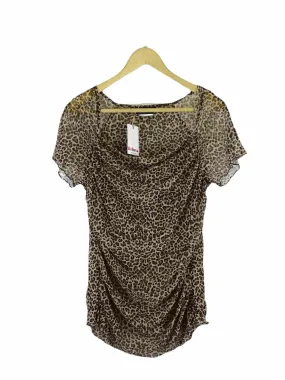 F Line by Feathers Leopard Print Mesh Top L