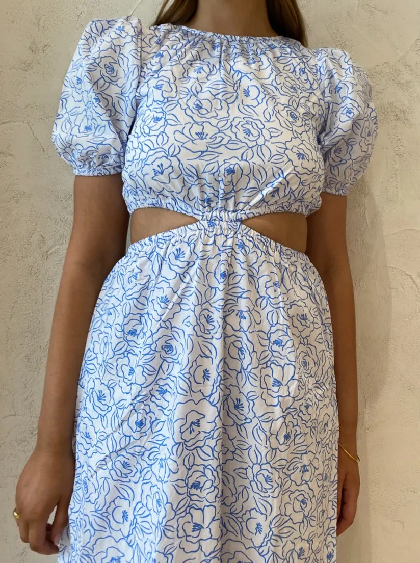 Faithfull the Brand Alessandra Midi Dress in Martine Floral Blue