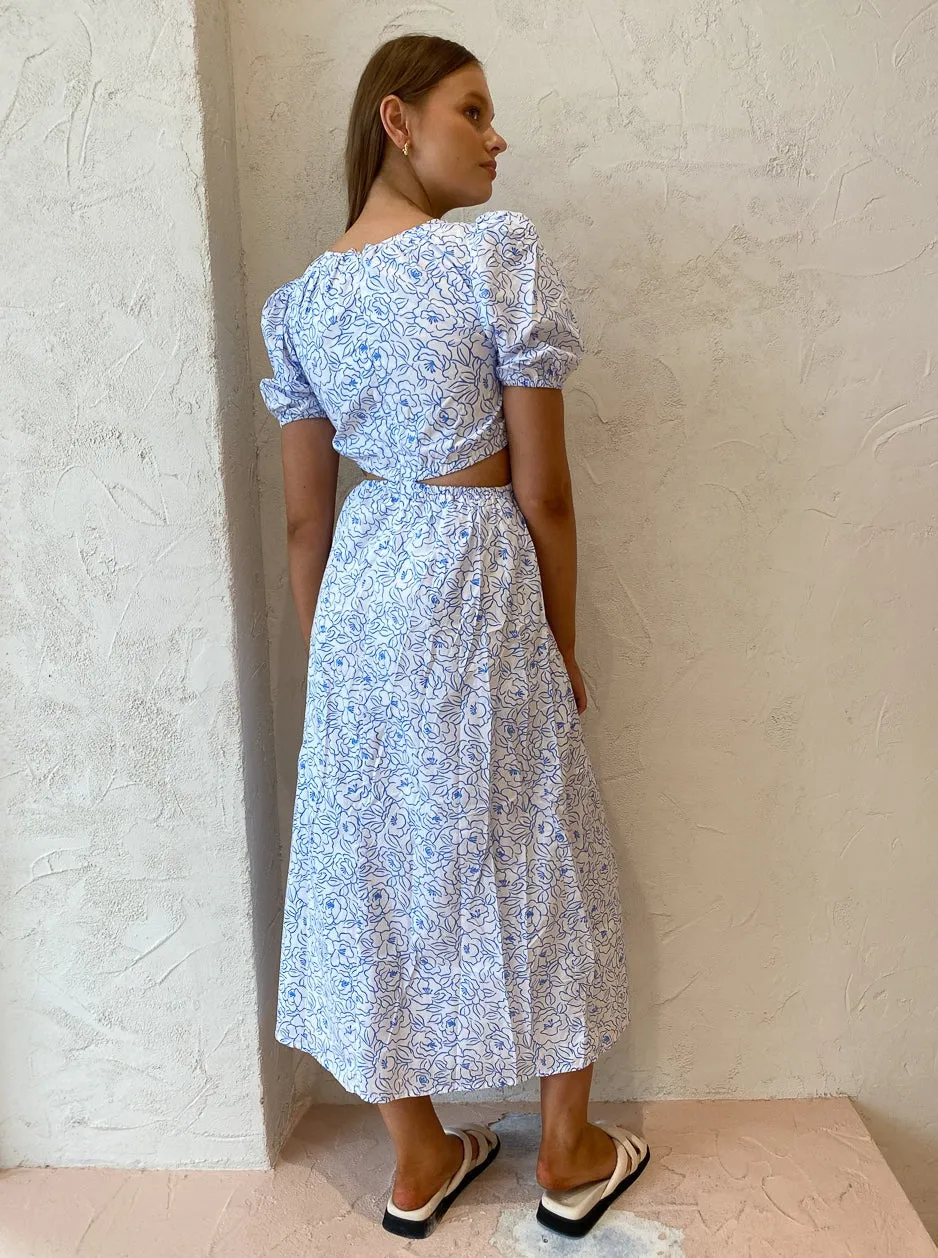 Faithfull the Brand Alessandra Midi Dress in Martine Floral Blue