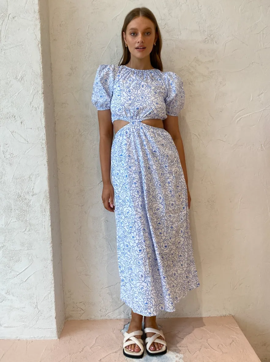 Faithfull the Brand Alessandra Midi Dress in Martine Floral Blue