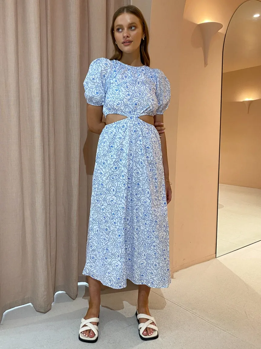 Faithfull the Brand Alessandra Midi Dress in Martine Floral Blue