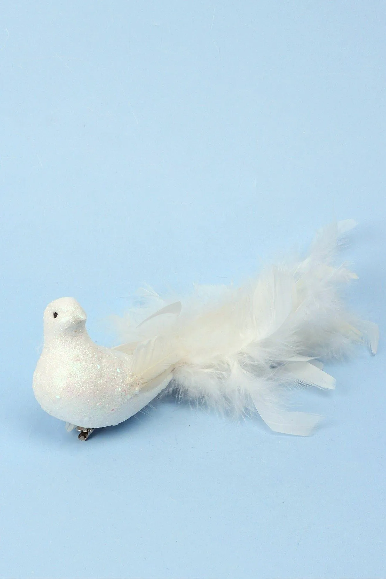 Festive Glittery Feathery White Bird Life Size Christmas Tree Clip On