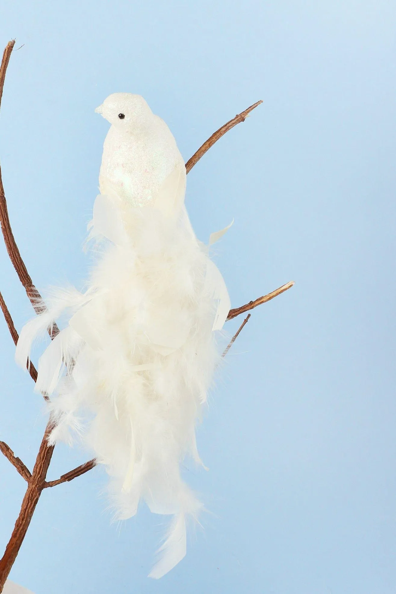 Festive Glittery Feathery White Bird Life Size Christmas Tree Clip On