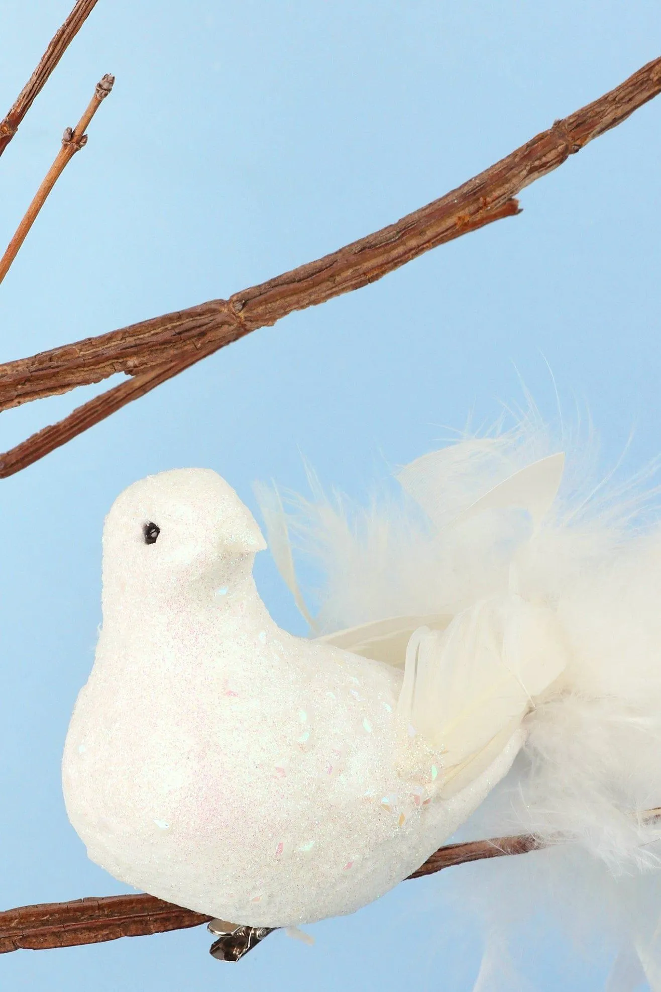 Festive Glittery Feathery White Bird Life Size Christmas Tree Clip On