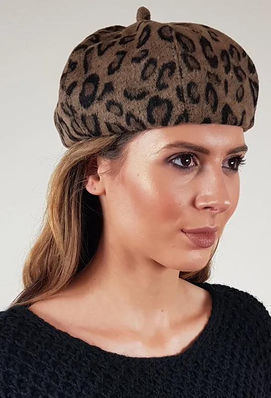 FiFi Brown Animal Print Beret