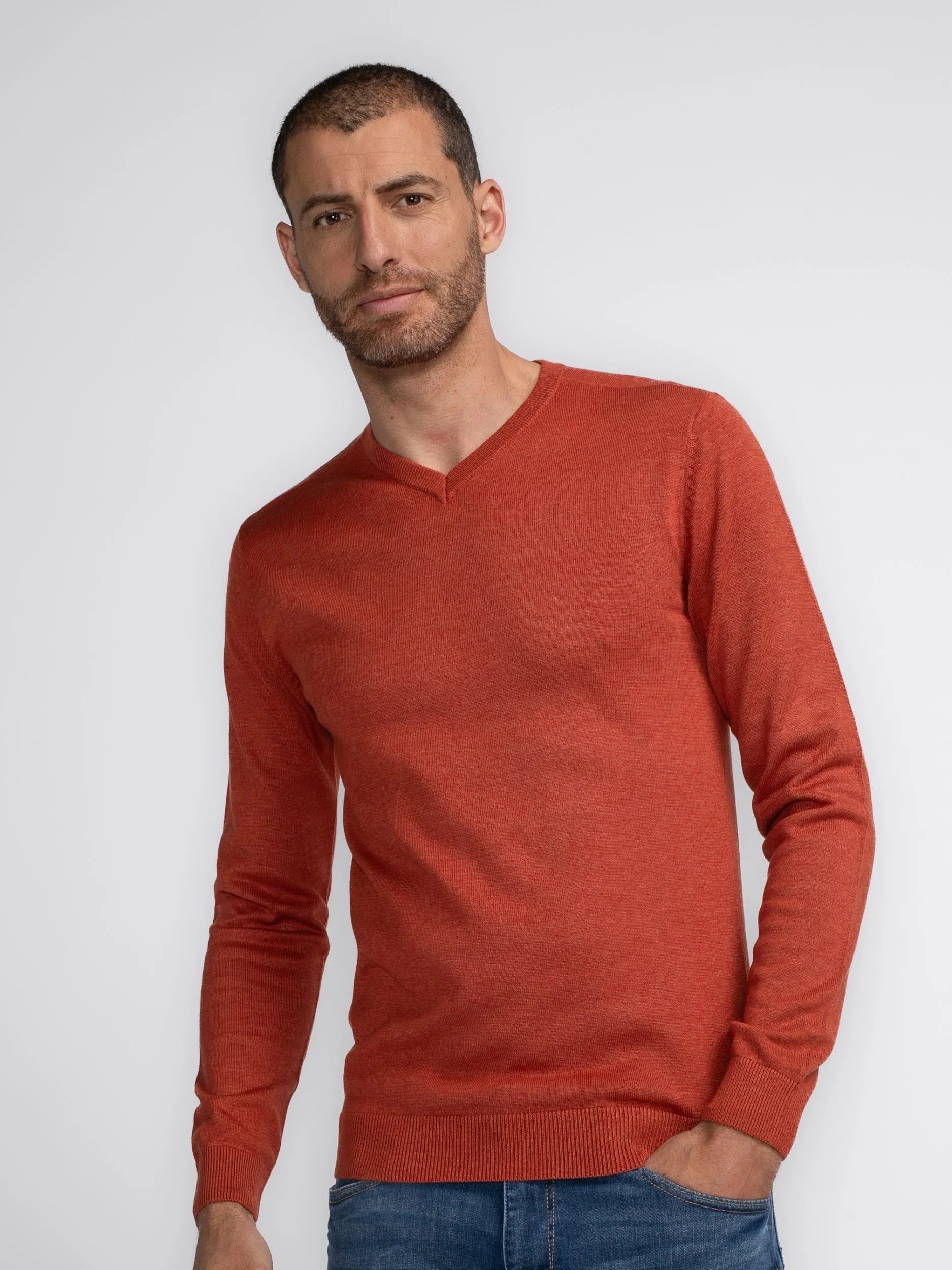 Fine-knit V-neck Sweater Atka