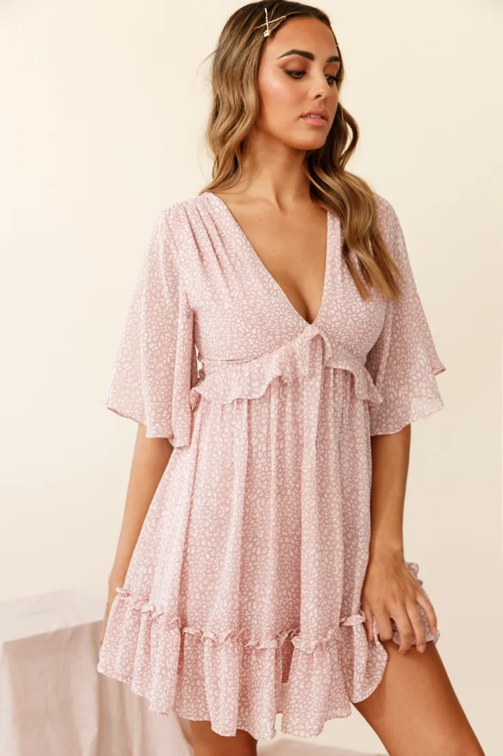 Flissy Angel Sleeve Cut-Out Babydoll Dress Speckle Print Pink