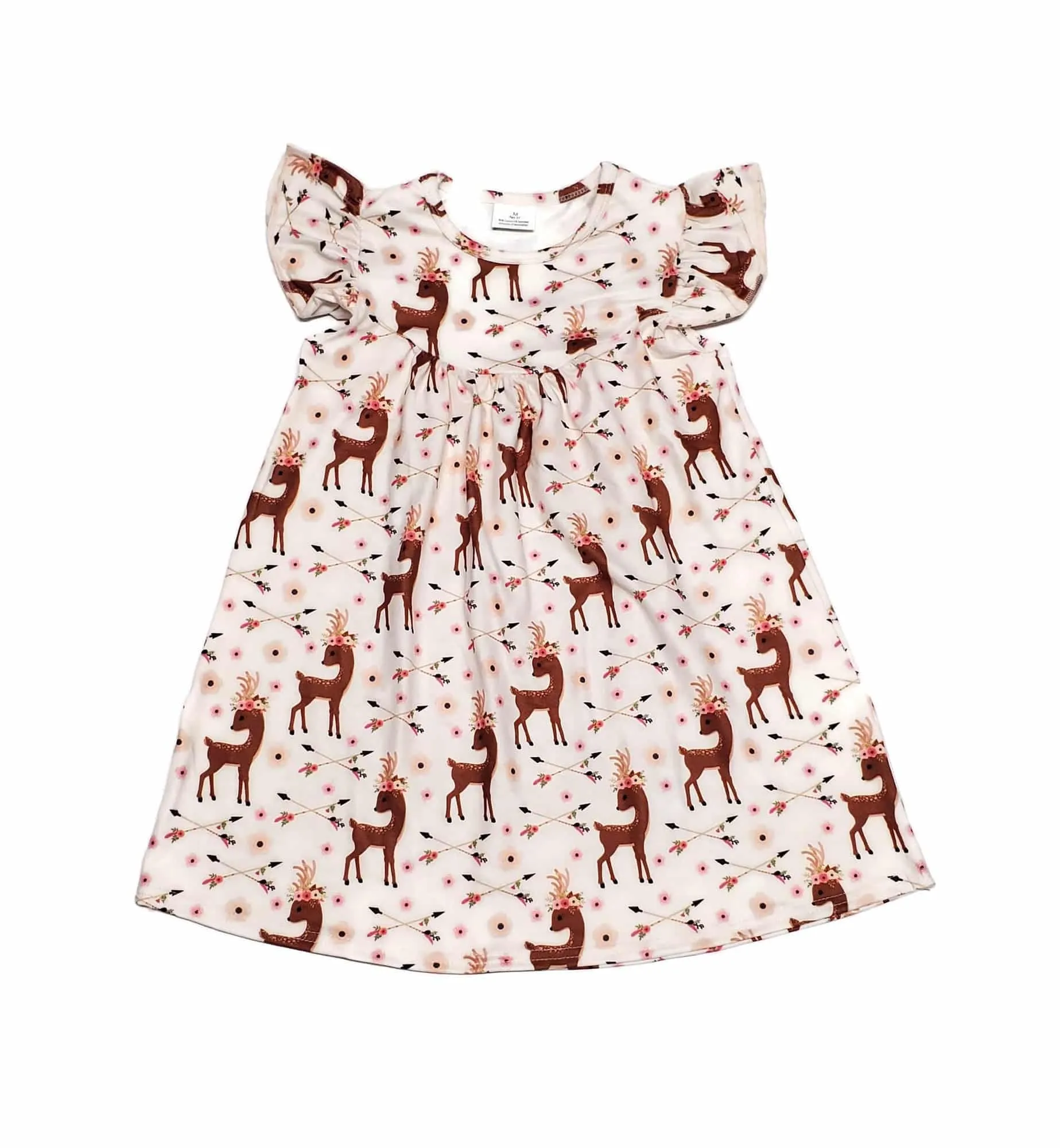 Floral Deer Milk Silk Flutter Dress