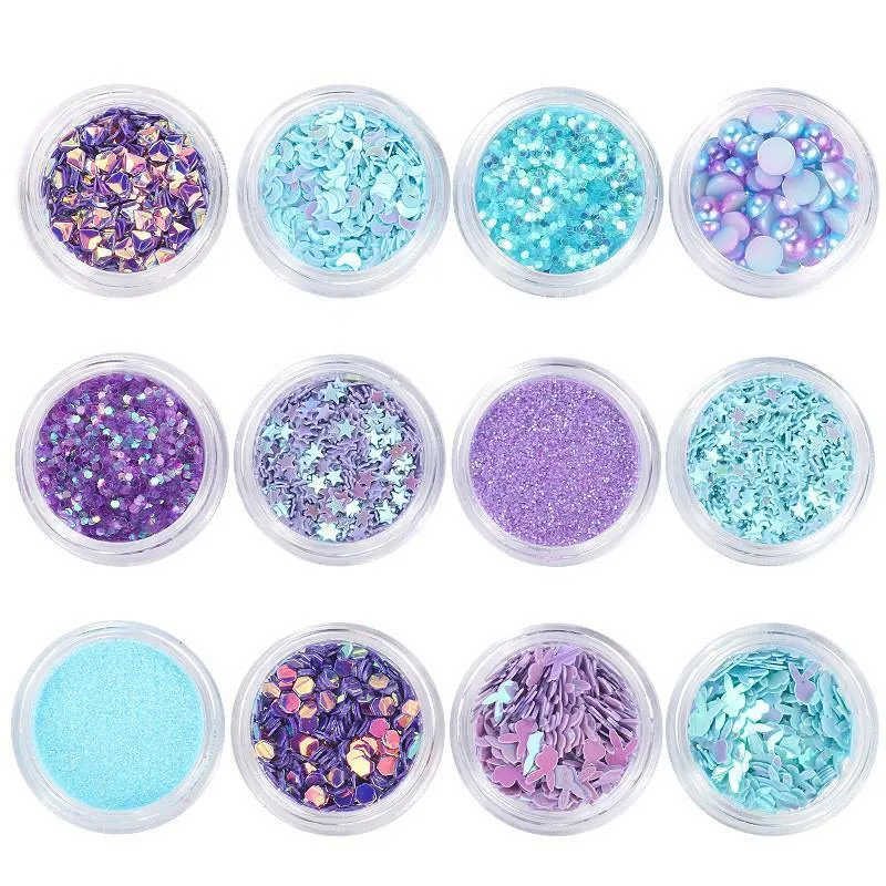 Frozen Winter Blue Purple Glitters Mix (12 pieces)