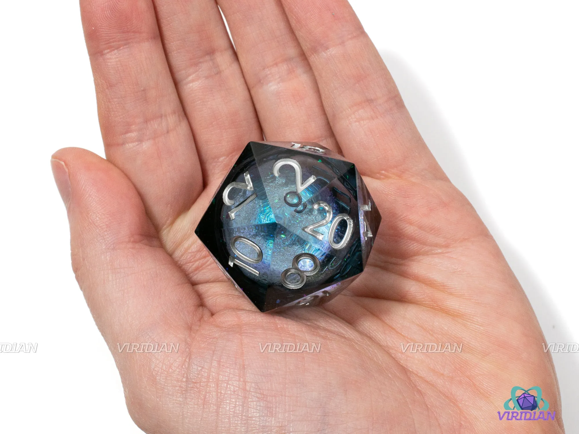 Full Moon Chonk D20 (Winterized) | Liquid-Filled Core Black/Gray Sharp-Edged | 33mm Oversized D20 (1)