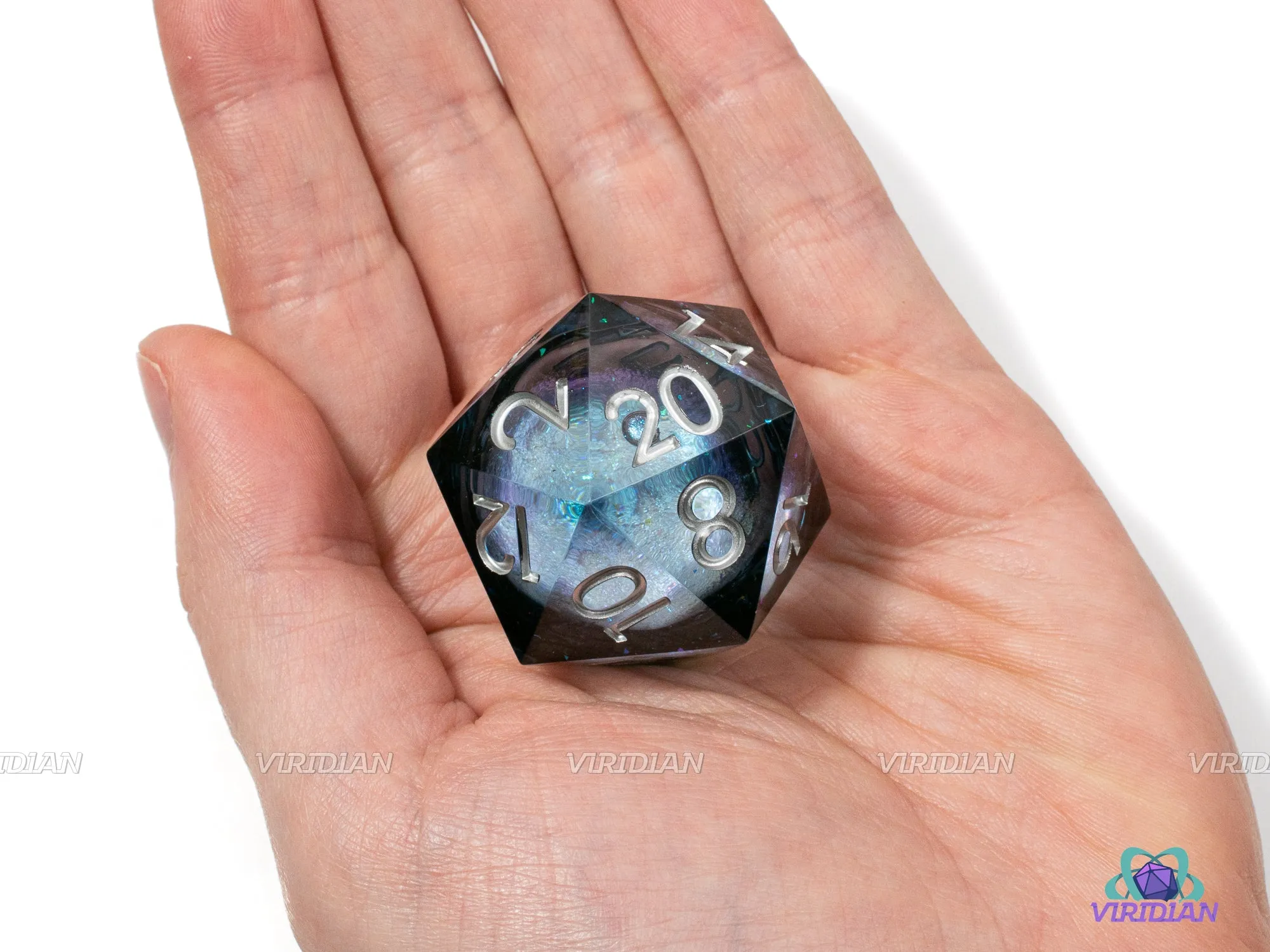 Full Moon Chonk D20 (Winterized) | Liquid-Filled Core Black/Gray Sharp-Edged | 33mm Oversized D20 (1)