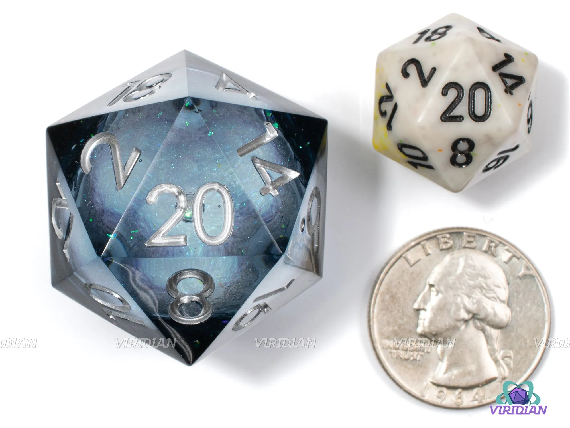 Full Moon Chonk D20 (Winterized) | Liquid-Filled Core Black/Gray Sharp-Edged | 33mm Oversized D20 (1)