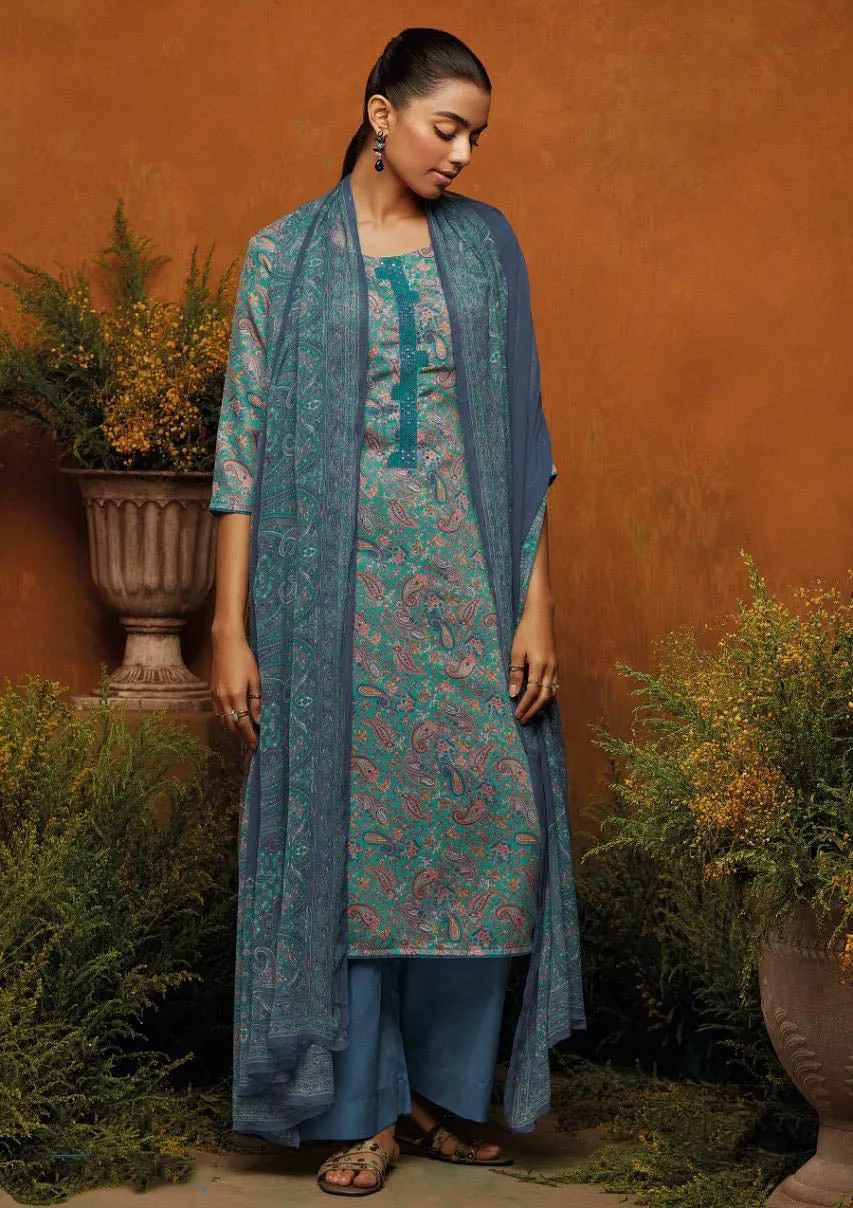 Ganga Blue Winter Woolen Pashmina Salwar Suit Material for Women