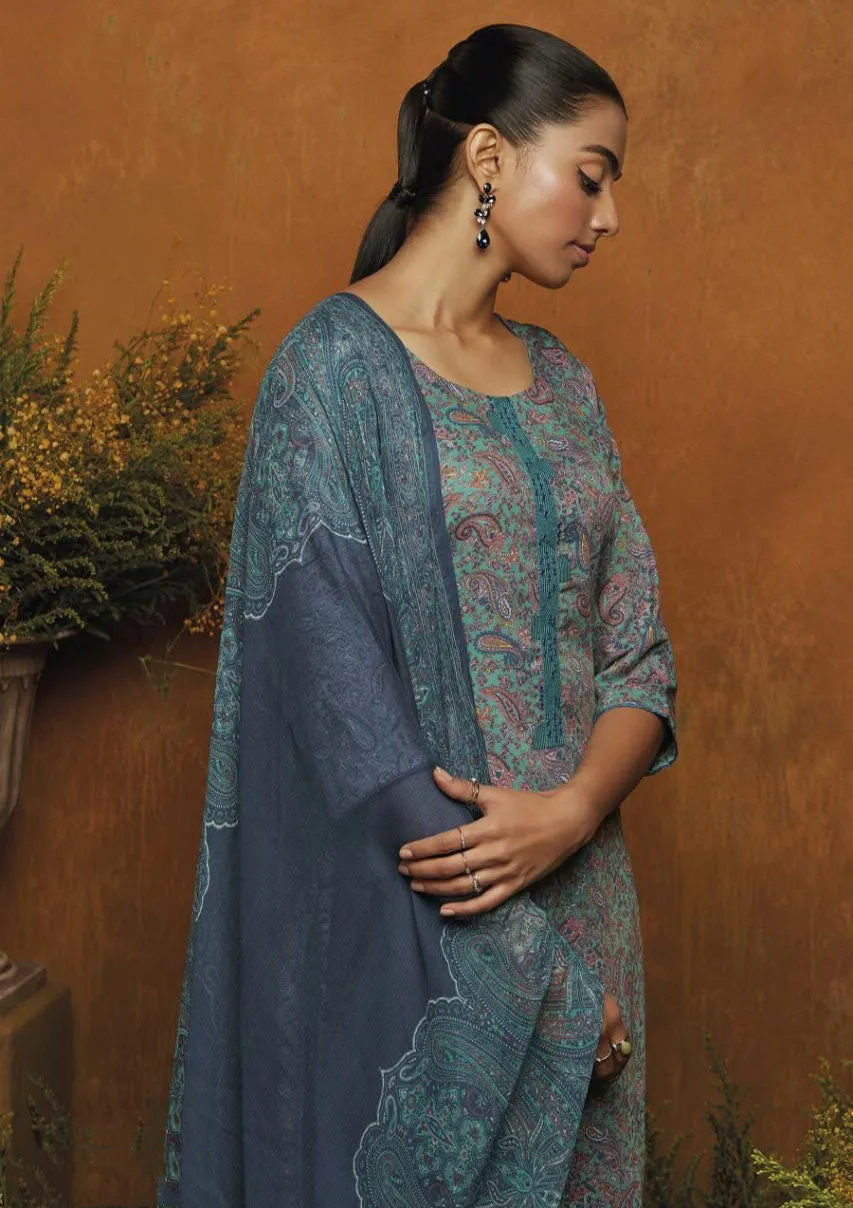 Ganga Blue Winter Woolen Pashmina Salwar Suit Material for Women