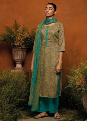 Ganga Green Winter Woolen Pashmina Salwar Suit Material for Women