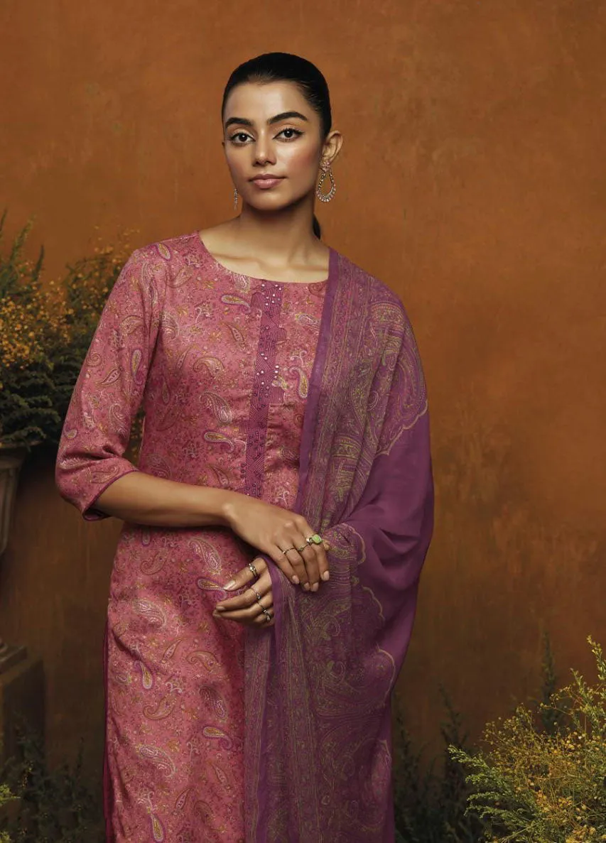 Ganga Pink Winter Woolen Pashmina Salwar Suit Material for Women