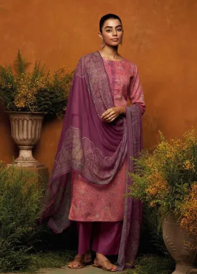 Ganga Pink Winter Woolen Pashmina Salwar Suit Material for Women