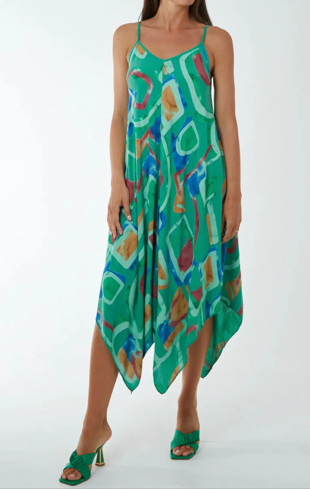 Geometric Print Hanky Hem Cami Dress (4 Colours)