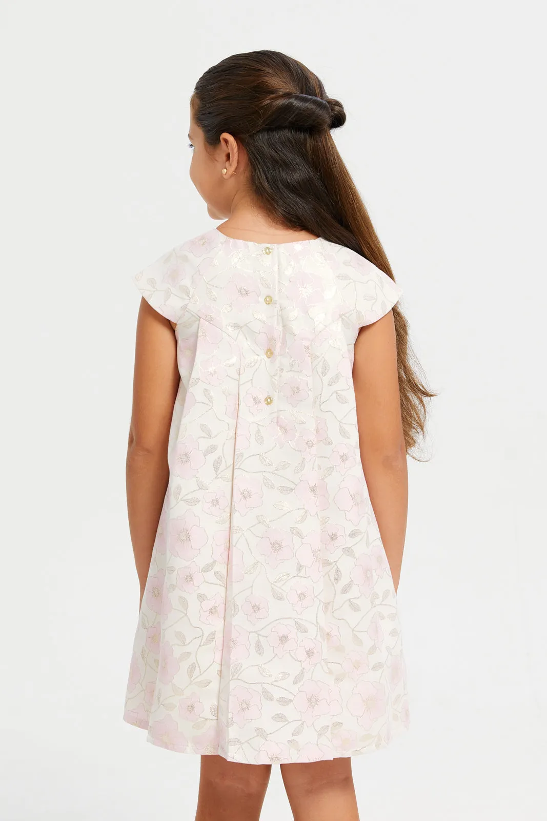 Girls Gold Floral Jacquard A Line Dress