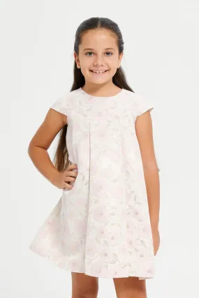 Girls Gold Floral Jacquard A Line Dress