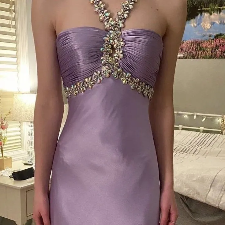 Glamorous purple satin beaded long prom evening dresses        fg6715