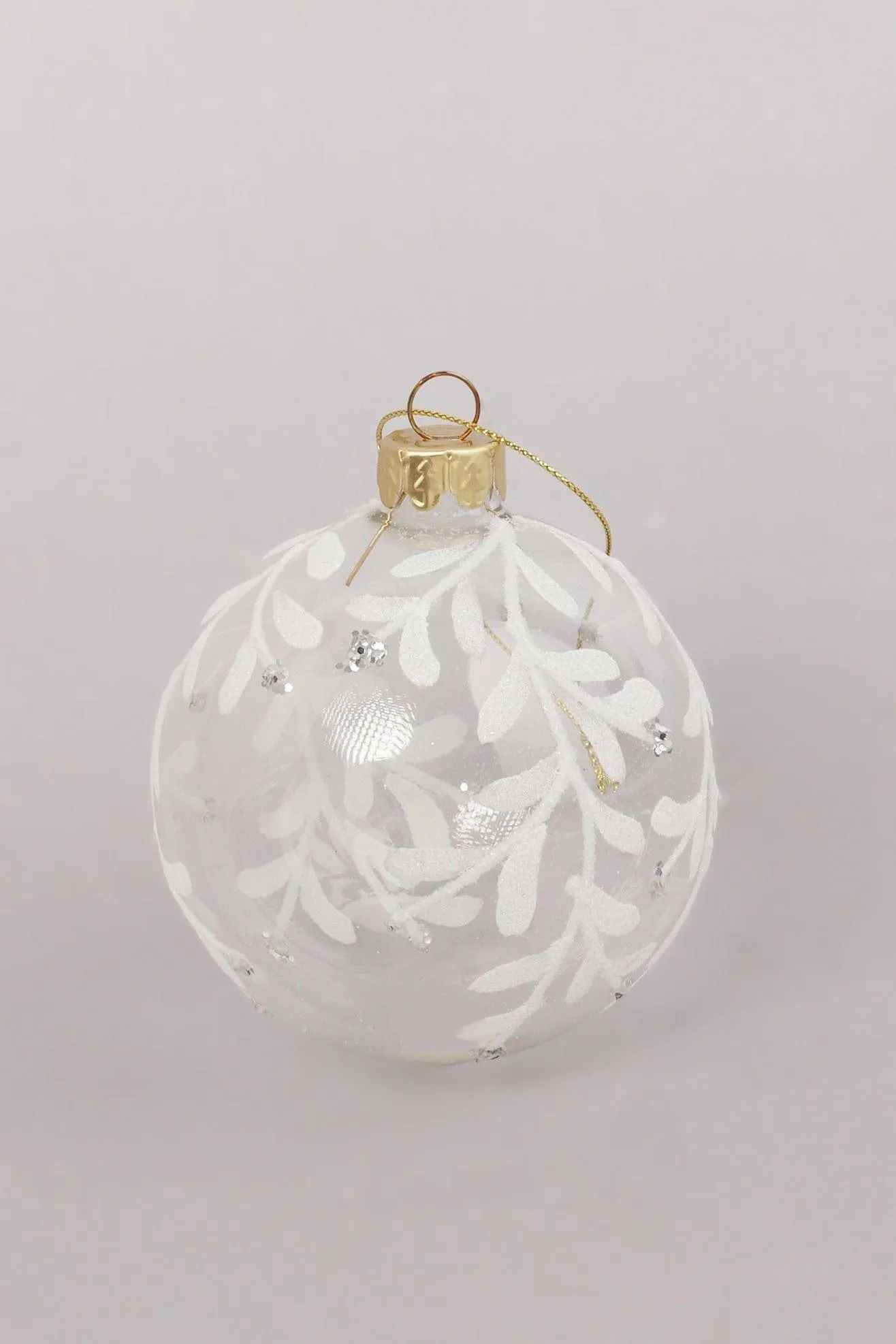 Glass Christmas Tree Baubles with Glittery Plant Designs