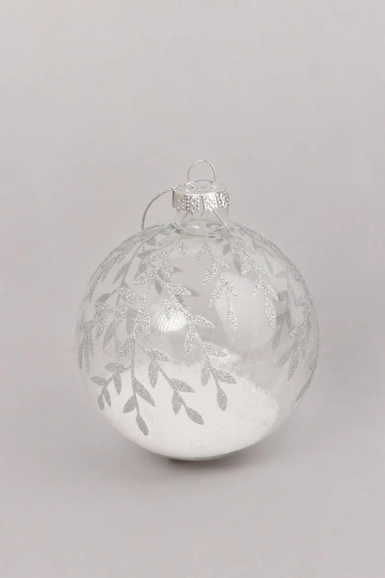 Glass Christmas Tree Baubles with Glittery Plant Designs